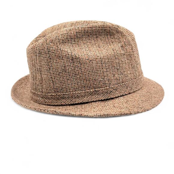 Vintage Tweed Fedora Hat Stevens Mens Brown Wool 6 7/8 S/M 50s 60s MadMen MCM - Picture 4 of 8